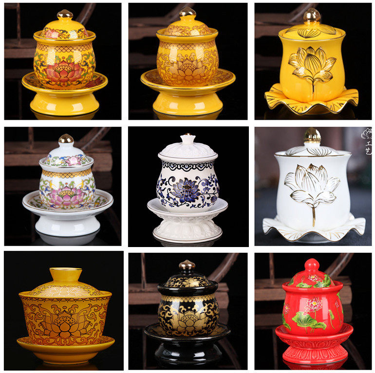 Fu 'an Buddha Articles Lotus Ceramics No Words Water Cup Buddha Holy Water Cup Great Compassion Water God of Wealth Cup