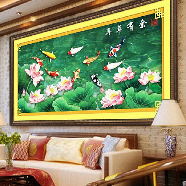 3D printed cross embroidery of the embroidery of the lotus of the hand large simple living room bedroom modern flowers more than year