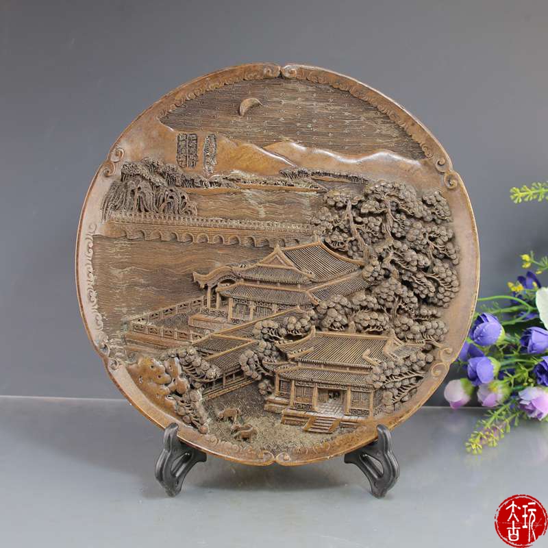 Ancient retro home decoration ornaments antique jade crafts imitation snowflake jade plate Summer Palace Buddha Xiang Pavilion