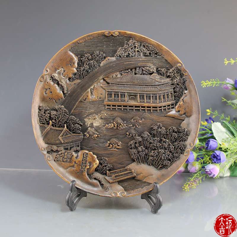 Ming and Qing Dynasty collection vintage old snowflake jade antique jade crafts old jade fine carving ornament plate landscape