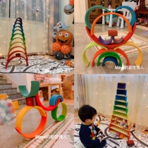 Germany Grimms Green rainbow tunnel 12 color building blocks puzzle toy grimms Waldorf wood rainbow