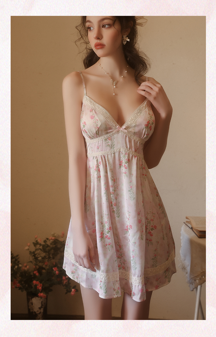 Incredibilmente romantico! Pigiama imbottito taglie forti, squisita fantasia floreale, camicia da notte da principessa con scollo all'americana per l'estate_voghion.com