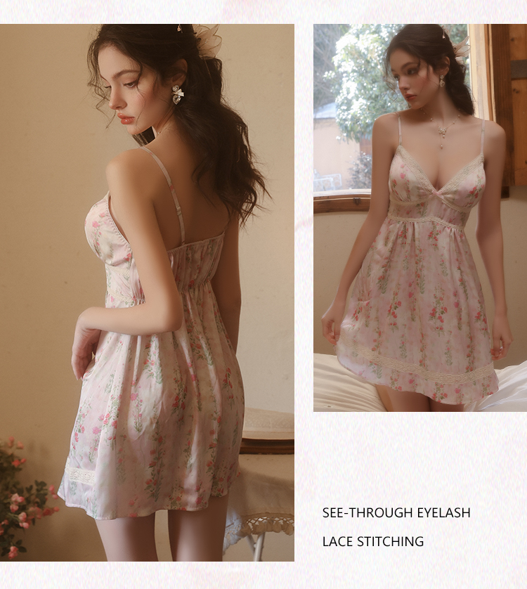 Incredibilmente romantico! Pigiama imbottito taglie forti, squisita fantasia floreale, camicia da notte da principessa con scollo all'americana per l'estate_voghion.com