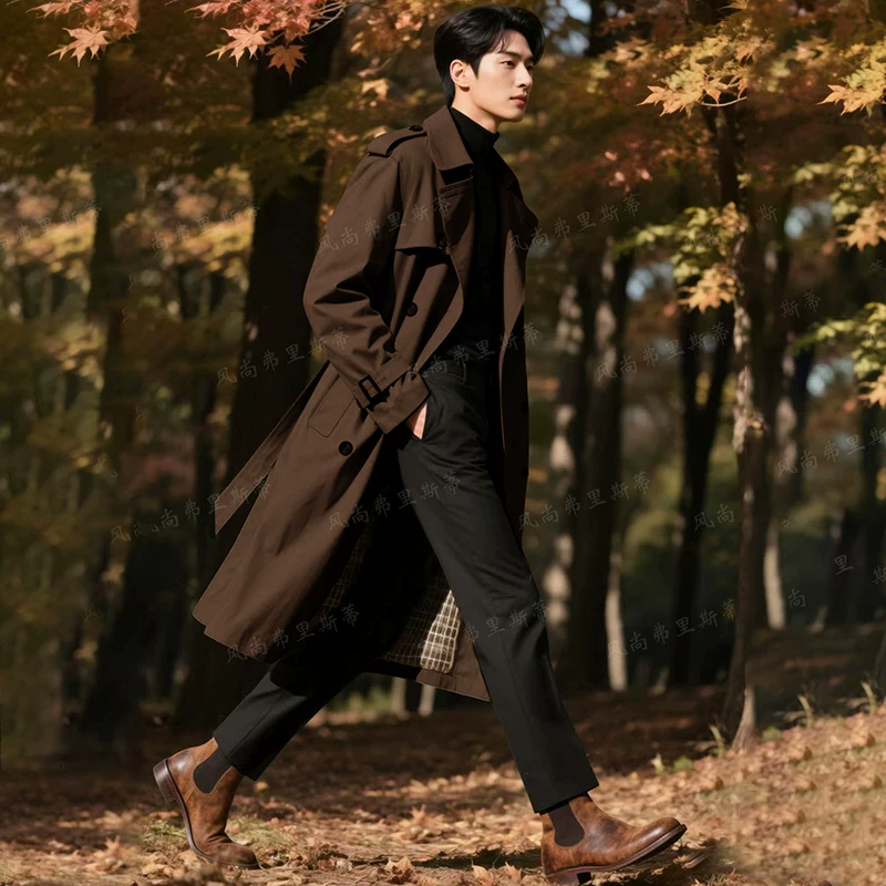 Осеннее длинное элитное trench coat в английском стиле, британский стиль
