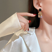Korean s925 silver needle fashion retro diamond square earrings female French short earrings net red temperament earrings female