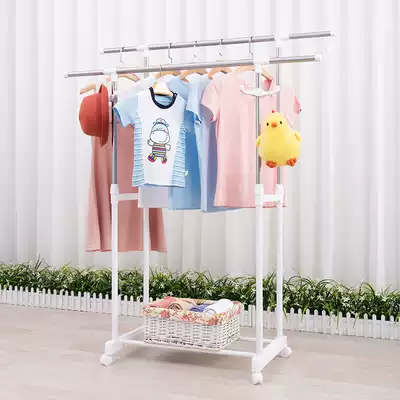 Simple floor-to-ceiling indoor small drying rack dormitory double-layer hanging clothes drying stainless steel double-pole balcony rack