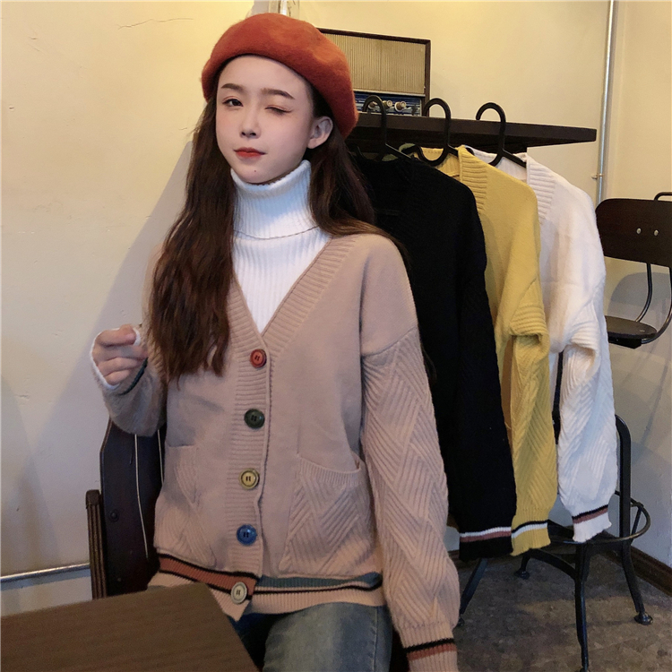 VK旗艦店 韓國學院秋冬彩色扣針織單品外套