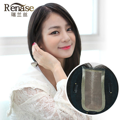 瑞兰丝真人发丝假发片女士手织头顶真发补发块隐形无痕遮白发