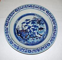 Jingdezhen ceramic blue and white hand-painted antique large plate home decoration sitting plate hanging plate folk craft collection ornaments