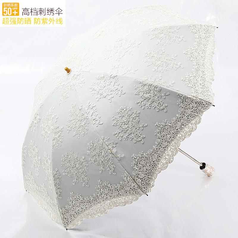 Sun Umbrella with Lace, Uv Protection, Double-Layer Sun Protection, Embroidered, Foldable, Dual-Use, Black Coating, Princess Style, Yichen Sunshade Umbrella for Summer