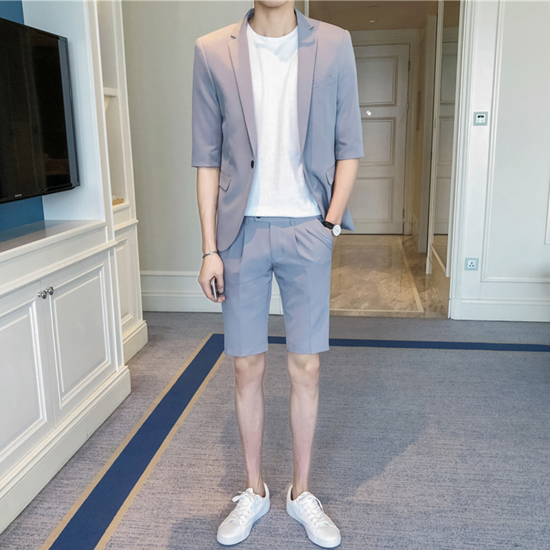 2019 mùa hè mới Casual Suit Hàn Quốc thời trang ăn mặc nam tay rắn Suit Suit Companion ăn mặc