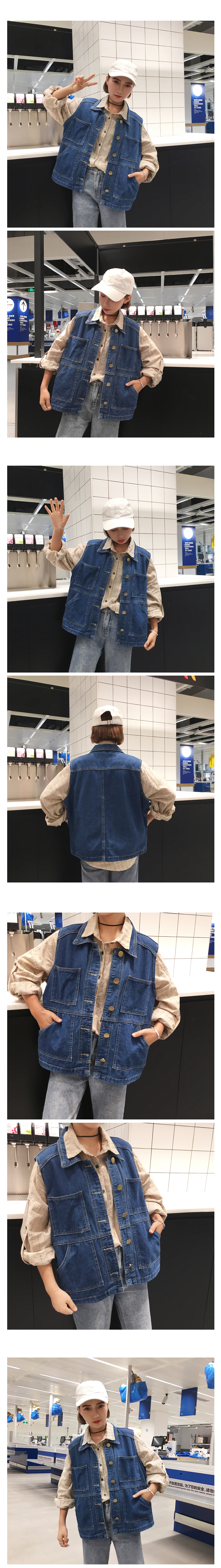 Mùa xuân và mùa hè Hàn Quốc ulzzang không tay vest denim jacket nữ sinh viên loose bf hoang dã vest áo khoác áo sơ mi áo kiểu trung niên