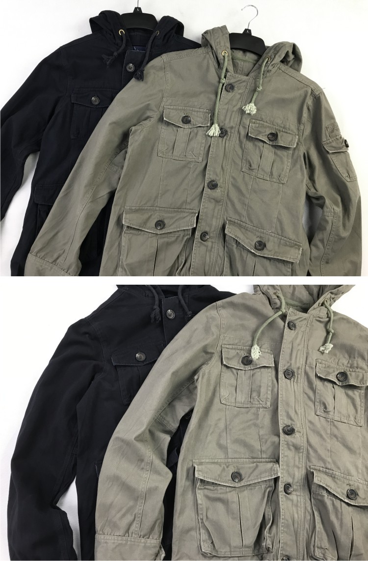 Cotton giặt nam dụng cụ áo khoác trùm đầu một lớp Mùa xuân và mùa thu áo khoác nhiều túi twill giặt quần áo nam áo khoác cặp