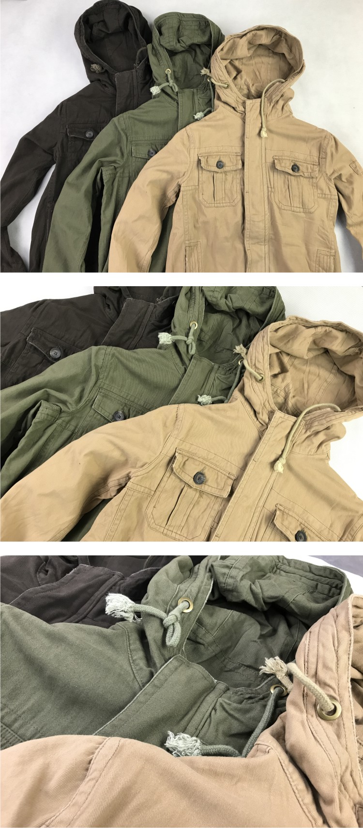 Cotton giặt quần áo nam dụng cụ một lớp áo khoác trùm đầu Mùa xuân và mùa thu Áo khoác nhiều túi áo khoác nam trung niên