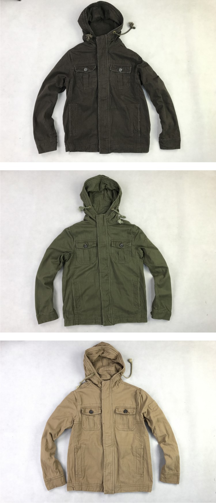 Cotton giặt quần áo nam dụng cụ một lớp áo khoác trùm đầu Mùa xuân và mùa thu Áo khoác nhiều túi áo khoác nam trung niên