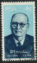 1 centenary of the birth of former Prime Minister Malan of South Africa in 1974 sold out (different stamp positions)