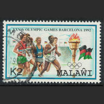 Malawi 1992 Barcelona Olympics 2K race flag sold out (with different stamp positions)