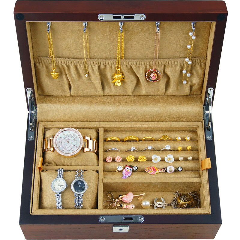 Beel danti small double layer first decorated case wooden minimalist with lock Japanese style tabletop ornament collection of jewellery box woody-Taobao
