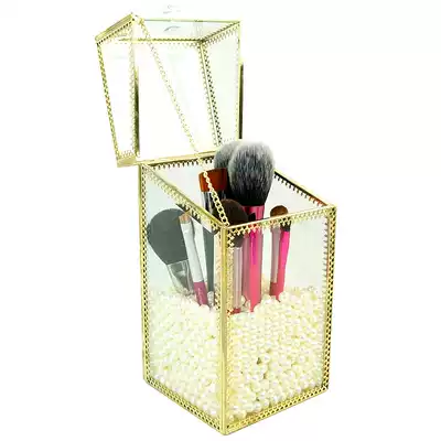 Makeup pen cosmetics storage box European sweet princess dream glass metal lace flap dustproof dressing table