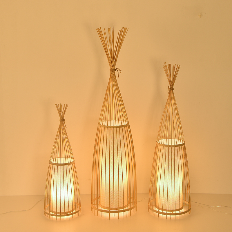 Japanese-Style Tatami Bamboo Floor Lamp, Bamboo Weaving Zen-Style Bed and Breakfast Bedroom Table Lamp, Living Room Tea Room Chinese-Style Bamboo Weaving Floor Lamp