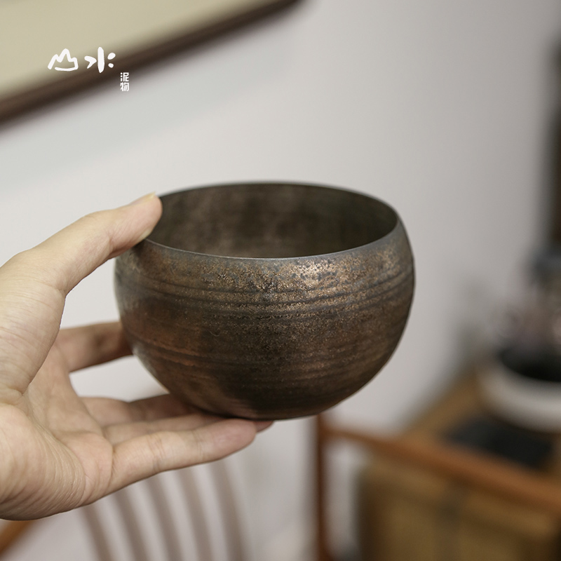 Landscape Tea Wash Iron Glazed Tea Cup Bowls Water Spittoon Handmade Small Build Water Washed Tea Bowl Day Style Metal Glazed Kongfu Tea