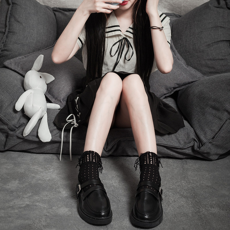 Net Red Sox Children Chains Short Sox Socks Summer Thin Dark Black Individuality 100 Hitch Fashion Streaming Su Midi Stocking Day Ensemble