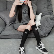 Calf socks women Summer thin jk socks women tide ins thin legs cotton five-pointed star half long tube but knee tube