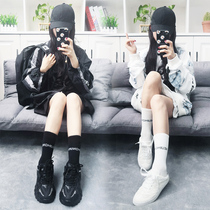 Socks female ins tide stockings summer thin letter black and white Joker half tube Korean cotton calf socks Japanese series