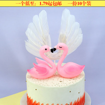 Valentines Day creative cake decoration Dress up Flamingo cartoon ornaments Birthday pink vinyl decoration accessories