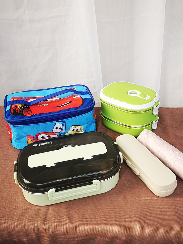 Lunch box portable bag Insulated bento with lunch bag flat horizontal version of children's cute primary school students large capacity