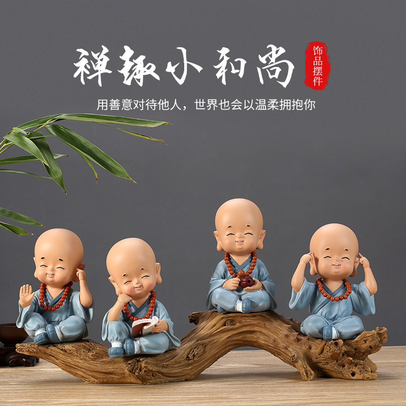 Zen Serie Four small monk pendulum pieces Living room Book room Buddhist Little Mall characters New Chinese Home Accessories Furnishing-Taobao