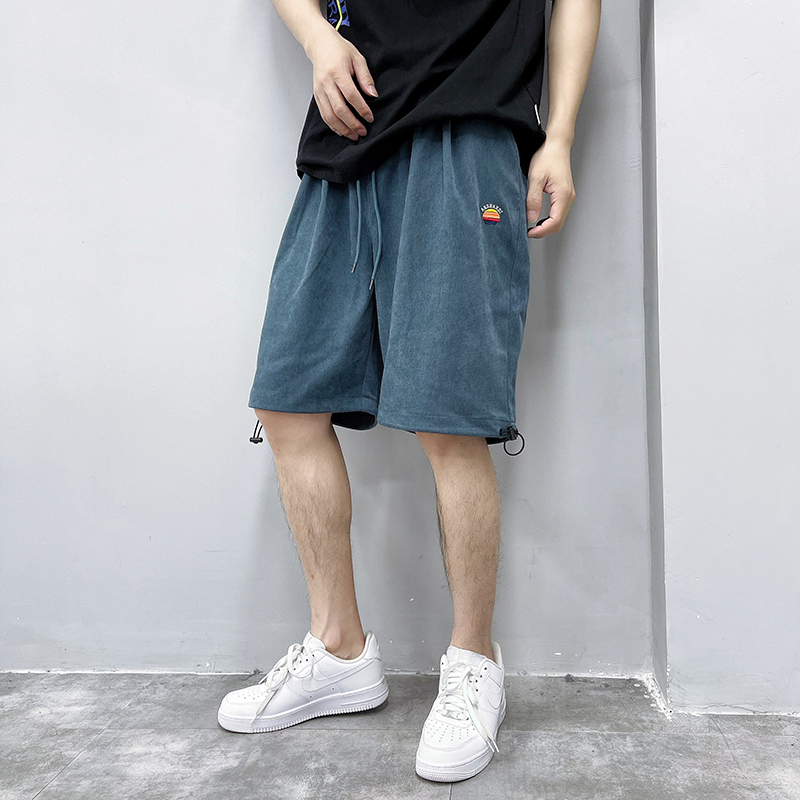 PGUP Studio Summer Teen Solid Color Loose Embroidered Standard All Match Straight Casual Shorts Boys