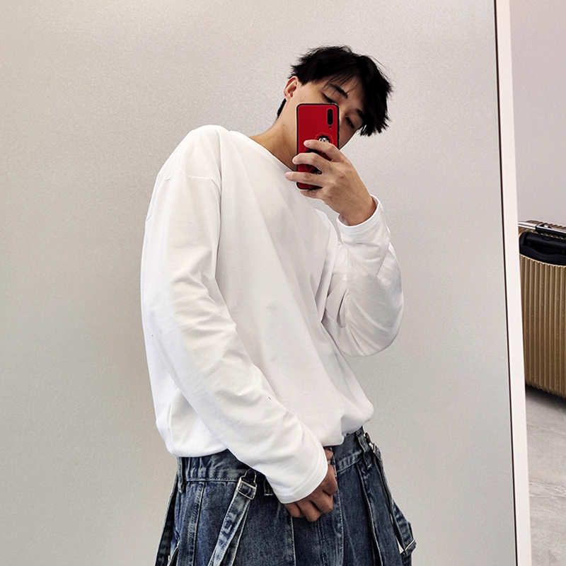 Autumn and winter simple and versatile inner wear white handsome terry pure cotton solid color round neck underwear long-sleeved T-shirt male couple