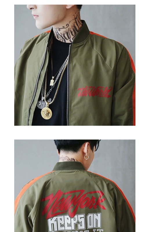 Áo khoác phi công dành cho nam Áo khoác lửng nam đường phố màu đỏ 嘻 jacket Áo khoác thủy triều Mỹ thương hiệu đồng phục nam mùa xuân và mùa thu