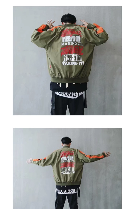 Áo khoác phi công dành cho nam Áo khoác lửng nam đường phố màu đỏ 嘻 jacket Áo khoác thủy triều Mỹ thương hiệu đồng phục nam mùa xuân và mùa thu