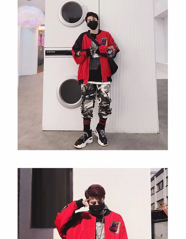 Áo khoác nam thương hiệu thủy triều Châu Âu và Hoa Kỳ xu hướng đồng phục bóng chày hiphop đường phố nhảy hip hop ins super fire jacket