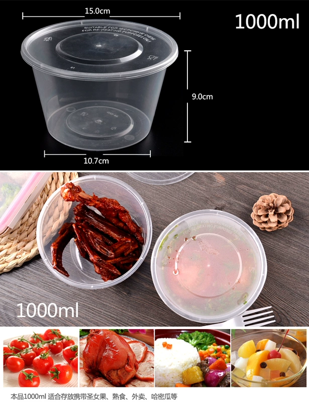 1000ml Hộp đóng gói dùng một lần Hộp bữa ăn Takeaway Bát súp Bát cơm mì Bát đóng gói Bát ăn trưa Hộp có nắp - Hộp cơm điện sưởi ấm