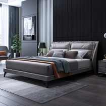 Italian minimalist leather bed 1 8 M master bedroom wedding bed double bed modern simple soft bag Hong Kong style light luxury Gray 1 5