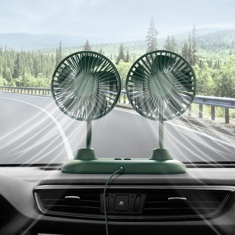 On-board USB dual head electric fan 12v petrol car with mini small fan air outlet 24v large van van