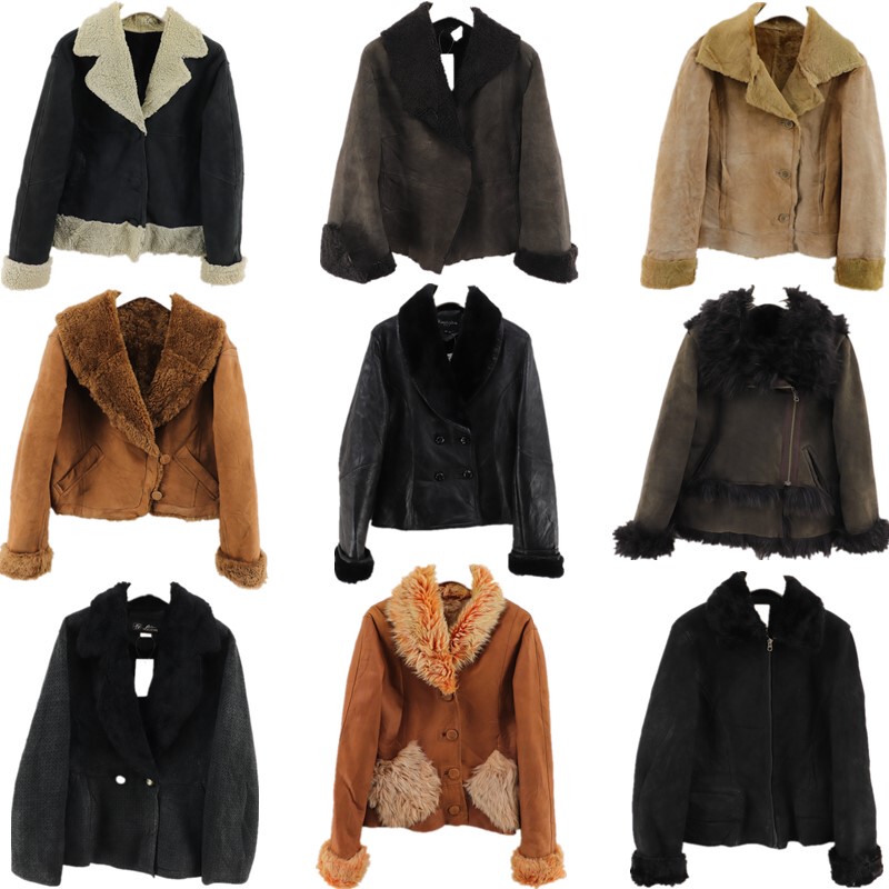 Vintage Leather Jacket, Women's Sheepskin Fur Integrated Short Jacket, Commuter Winter Warm Pe1