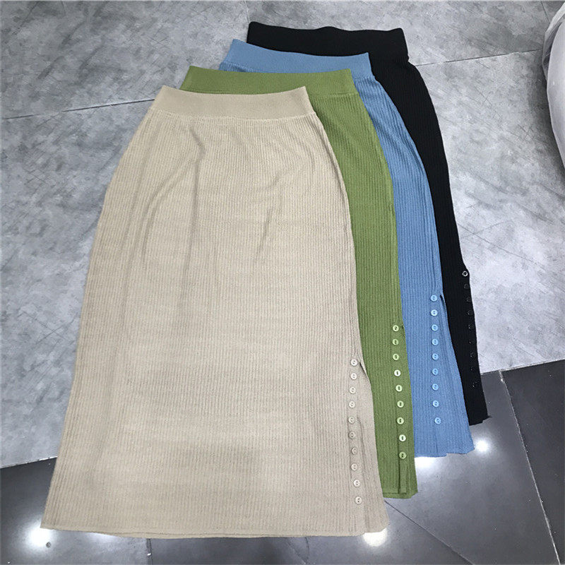 Ice Silk Knit Half Body Dress Woman 2019 New High Waist Middle Long version Pack Hip Skirt Ins open fork Step Dresses 100 hitch