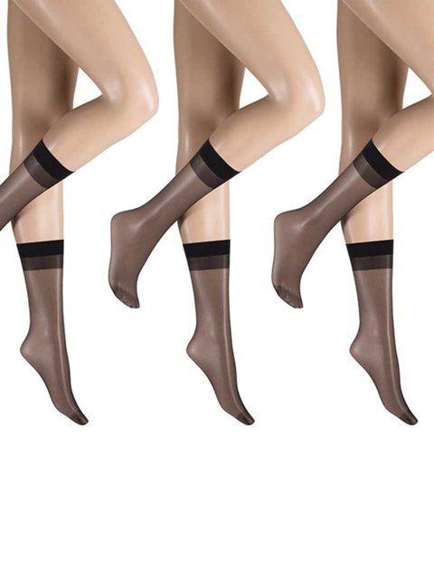 [3 Pairs Pack] German Imported Hudson Simply Shine 15D Glossy Silky Mid-Calf Socks for Women