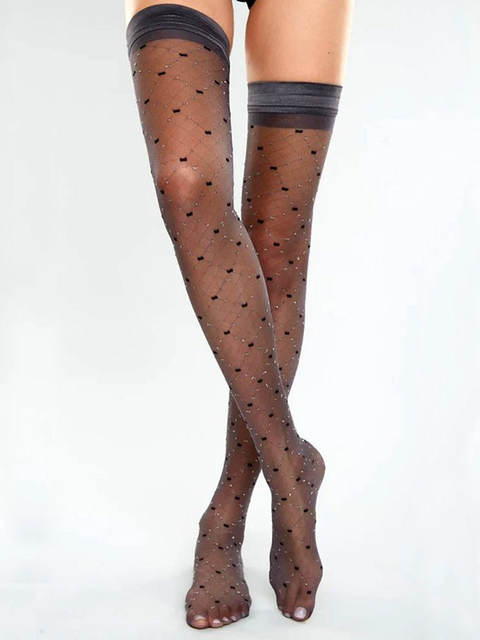 Swiss Imported Fogal 15D Polka Dot T-Crotch Jacquard Gold and Silver Thread Glossy Stockings Pantyhose High Tube Socks