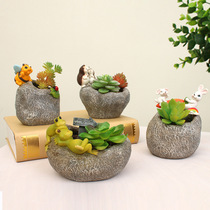 Creative rabbit hedgehog animal succulent plant flower pot landscape ornament birthday gift home decoration