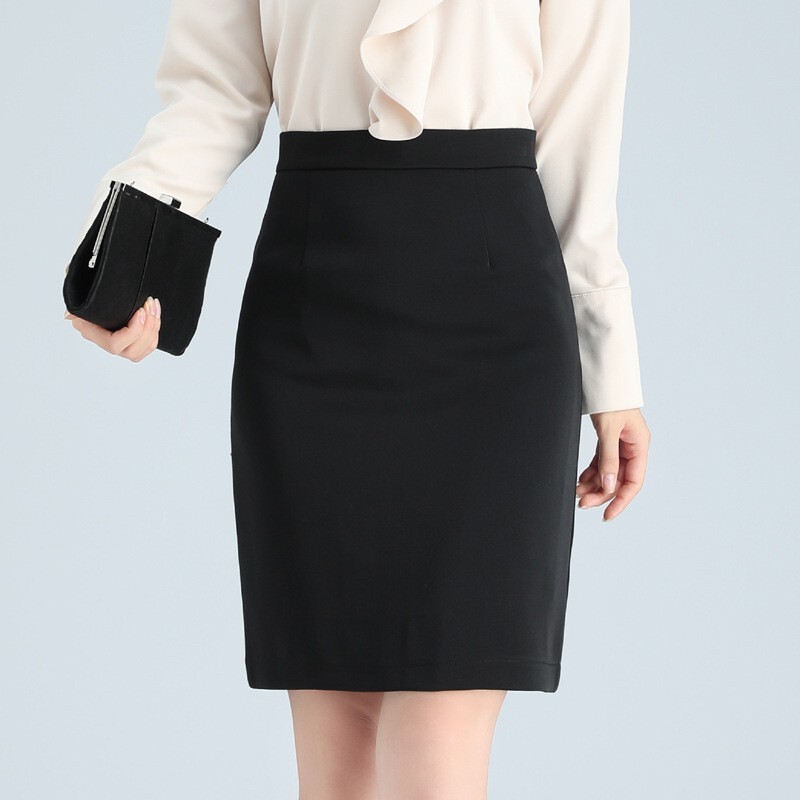 Mid-Length Skirt with Drape, Professional Pencil Skirt, Suit Skirt, High-Waisted Slit Skirt, Slimming Formal Skirt