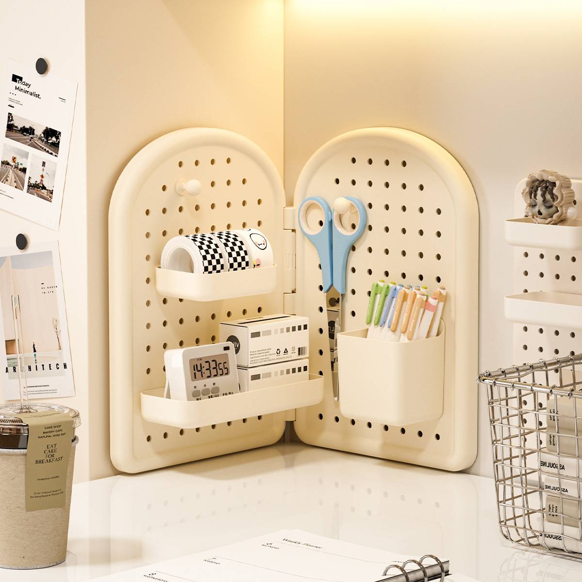 Multifunctional desktop corner perforated board storage rack
