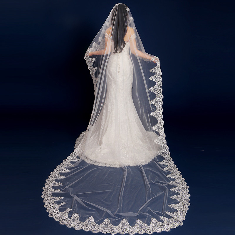 New bridal head yarn Han style ultra long 3 m trailing lace white soft yarn head yarn wedding photo gallery Write True