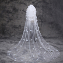 New bridal wedding dresses head yarn wedding head yarn Han-style super-fairy ultra-long lace head yarn trailing petal flower head yarn