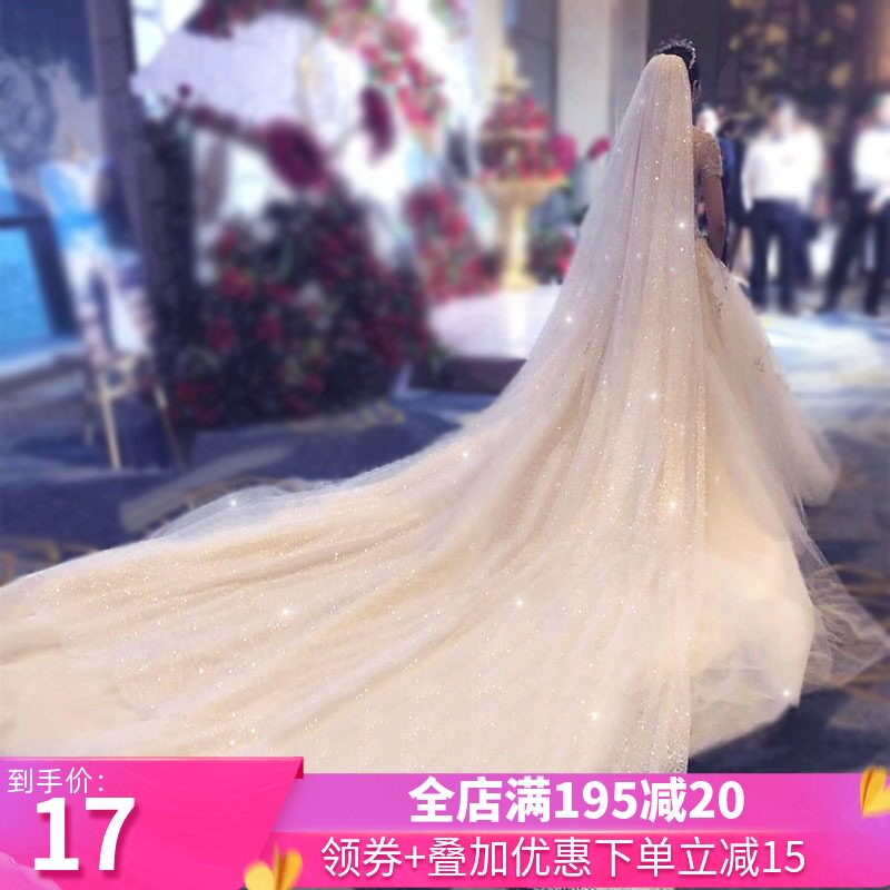 Veil Bridal main wedding dress starry sky veil Champagne-colored veil Super Xian Sen long tail Korean wedding veil