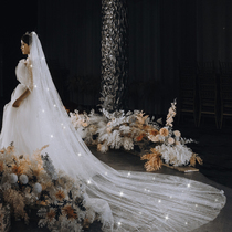 Bridal main wedding dresses head yarn headwear shimmering shimmering starry sky govt wedding brigade slapping Korean style long tug-tail big head yarn